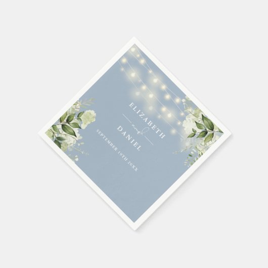 Grüne Blumenstrauß Lights Dusty Blue Wedding Serviette (Ecke)