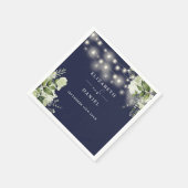 Grüne Blumenstrauß Lights Navy Blue Wedding Serviette (Ecke)