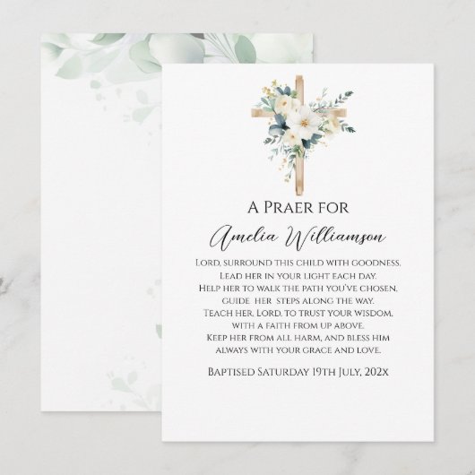 Grüne Blumentaufen Begleitkarte (Vorne/Hinten)