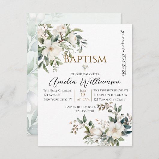 Grüne Blumentaufen Einladung (Vorne/Hinten)