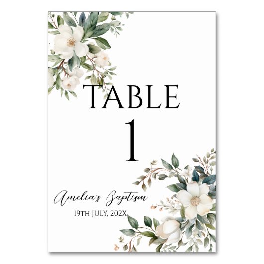 Grüne Blumentaufen Tischnummer (Vorderseite)