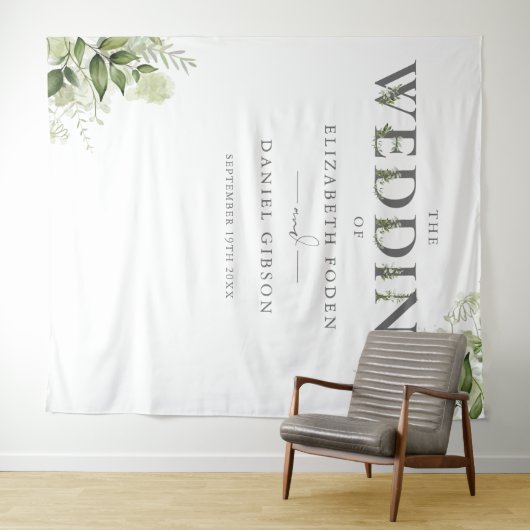 Grüne Blumentypografie - Hintergrund des Hochzeits Wandteppich (Beispiel (Horizontal))