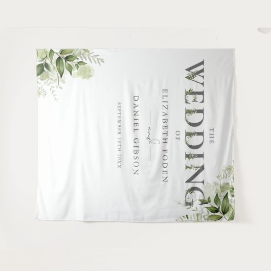 Grüne Blumentypografie - Hintergrund des Hochzeits Wandteppich (Vorderseite (Horizontal))