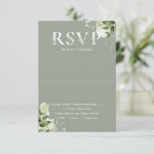 Grüne Blumentypografie Sage Green Wedding RSVP Karte (Stehend Vorderseite)