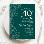 Grüne Blumenüberraschung 40. Geburtstag Party Einladung<br><div class="desc">Aquamarine grüne Überraschung 40. Geburtstag Party Einladung. Minimalistisches modernes Design mit botanischen Akzenten und Typografie-Script-Schriftart. Einfache florale Einladungskarte perfekt für eine stilvolle weibliche Überraschung am Tag. Kann für jedes Alter angepasst werden. Gedruckte Zazzle Einladungen oder Sofortdownload digitalen Vorlage.</div>