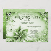Grüne Blumenweihnachtsfeier Party Einladung (Vorne/Hinten)