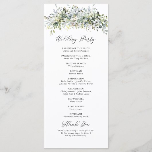 Grüne Blumenzeremonie Programm (Rückseite)