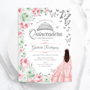 Grüne Blumenzwiebeln Quinceanera-Rose Einladung