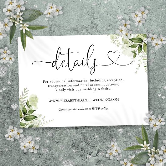 Grüne Blumenzwiebelschrift Details zur Hochzeit Begleitkarte