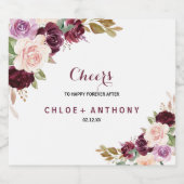 Grüne Blush Burgundy Bloral Wedding Schaumweinetikett (Einzelnes Label)