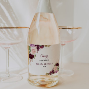 Grüne Blush Burgundy Bloral Wedding Schaumweinetikett