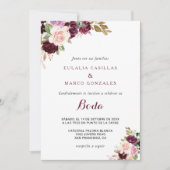 Grüne Blush Burgundy Spanische Hochzeit Einladung (Vorderseite)