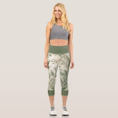 Grüne Blüte auf hellgrün mit dunkelgrüner Band Capri Leggings (Vorderseite)