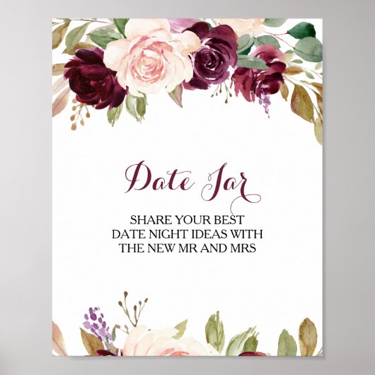 Grüne Blüte Burgund Blumendatum Jar-Zeichen Poster (Vorne)