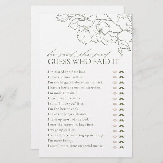 Grüne Blüte Er sagte, sie sagte Brautparty (Vorne/Hinten)