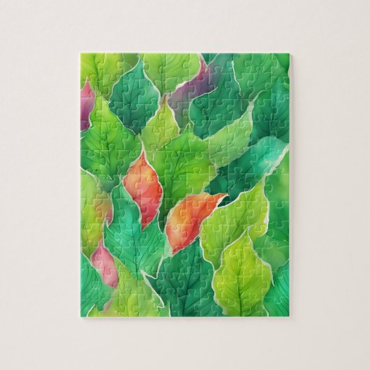 Grüne Blüte mit Herbstblättern Puzzle (Vertikal)