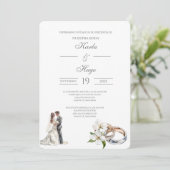Grüne Blüte mit Ring Spanisch Hochzeit Einladung (Stehend Vorderseite)