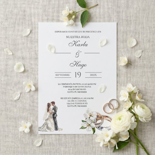 Grüne Blüte mit Ring Spanisch Hochzeit Einladung