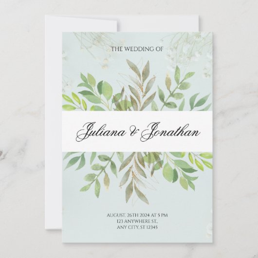 Grüne Blüte und einfache, elegante Hochzeit Einladung (Vorderseite)