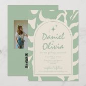 Grüne Blüte Vintag mit Foto Hochzeit Einladung (Vorne/Hinten)