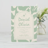 Grüne Blüte Vintag mit QR Hochzeitseinladung Einladung (Stehend Vorderseite)