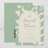 Grüne Blüte Vintag mit QR Hochzeitseinladung Einladung (Vorne/Hinten)