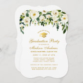 Grüne Blütengoldene Graduierungsparty Einladung (Vorne/Hinten)
