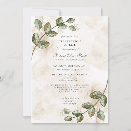 Grüne Blütengoldene Naturfeier Einladung (Vorderseite)