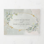 Grüne Blütengoldfarben Oval Rahmen Dreifach Gefaltete Einladung (Cover)
