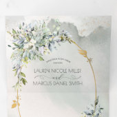 Grüne Blütengoldfarben Oval Rahmen Dreifach Gefaltete Einladung (Innen Erste Seite)