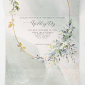 Grüne Blütengoldfarben Oval Rahmen Dreifach Gefaltete Einladung (Innenseite Mitte)