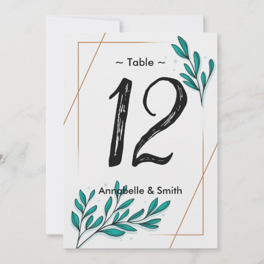 Grüne Blütengoldfolie Blätter Tischnummer (Vorderseite)