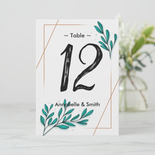 Grüne Blütengoldfolie Blätter Tischnummer (Stehend Vorderseite)