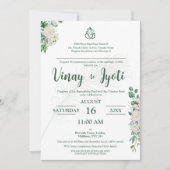 Grüne Blütenhindu Einladung zur Hochzeit (Vorderseite)