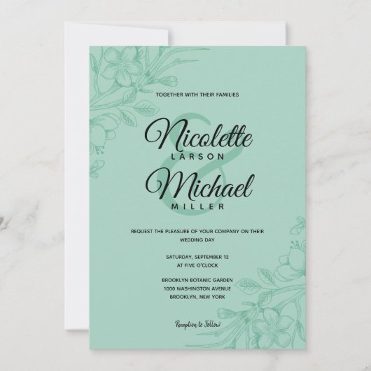 Grüne Blütenhochzeit Einladung (Vorderseite)