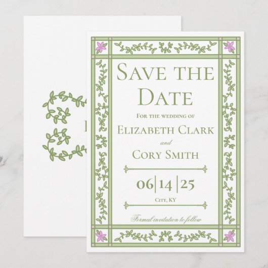 Grüne Blütenhochzeit Save The Date (Vorne/Hinten)