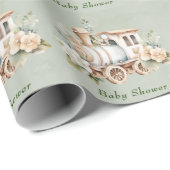 Grüne Blütenspur Babydusche Geschenkpapier (Rolleneckpunkt)