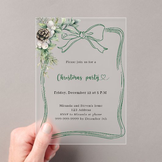 Grüne Bogen Kiefer mattiertes Party Acryleinladungen (Insitu (Handheld))