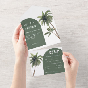 Grüne Bogen-Palmbaum-Hochzeit  All In One Einladung