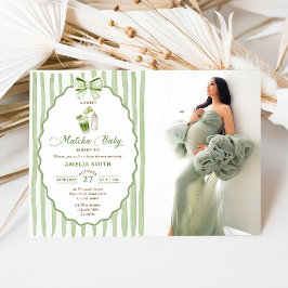 Grüne Bogenstreifen Matcha Babyshower-Einladung Einladung