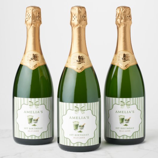 Grüne Bogenstreifen Matcha Geburtstag Schaumweinetikett (Flaschen)