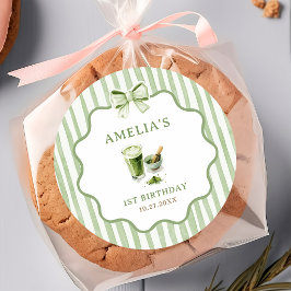 Grüne Bogenstreifen Matcha Geburtstagsaufkleber Runder Aufkleber