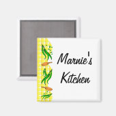 Grüne Bohnen Retro-Gelbe Karos - Spezialmagnete Magnet (Vorderseite/Rückseite)