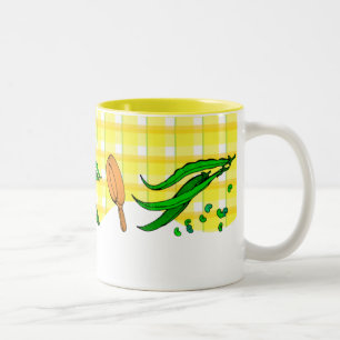Grüne Bohnen und Bratpfannen Retro-Kaffeetasse Zweifarbige Tasse