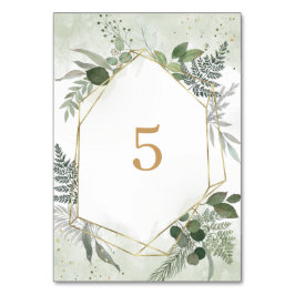 Grüne Boho-Aquarell-Gold-Geometrie-Hochzeit Tischnummer