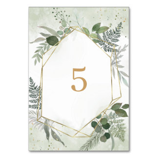 Grüne Boho-Aquarell-Gold-Geometrie-Hochzeit Tischnummer