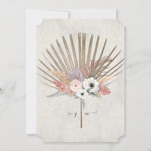 Grüne BOHO Blumenpampas Dusche Einladung (Rückseite)