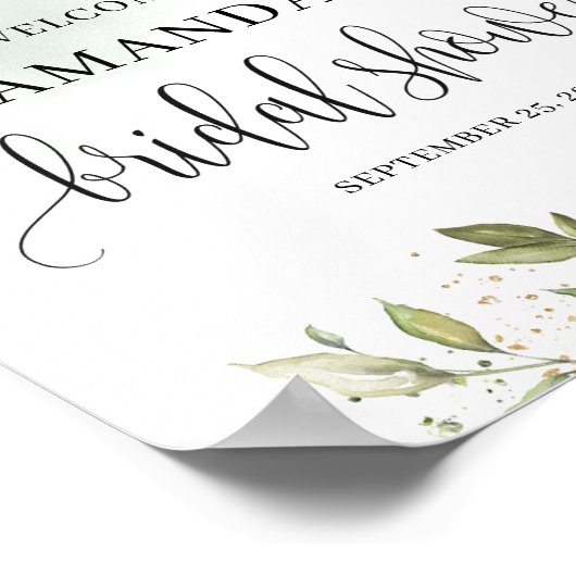 Grüne Boho Brautparty Begrüßungszeichen Poster (Ecke)