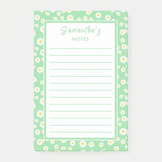Grüne Boho-Frühlingsgänseblümchen Post-it Klebezettel (Vorderseite)