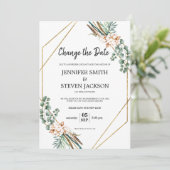 Grüne Boho Gliter Rahmen ändern Datum Einladung (Stehend Vorderseite)